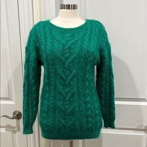 Forenza Mohair Blend Sweater Cable Knit Vintage 1980s Green Size Large Hong Kong